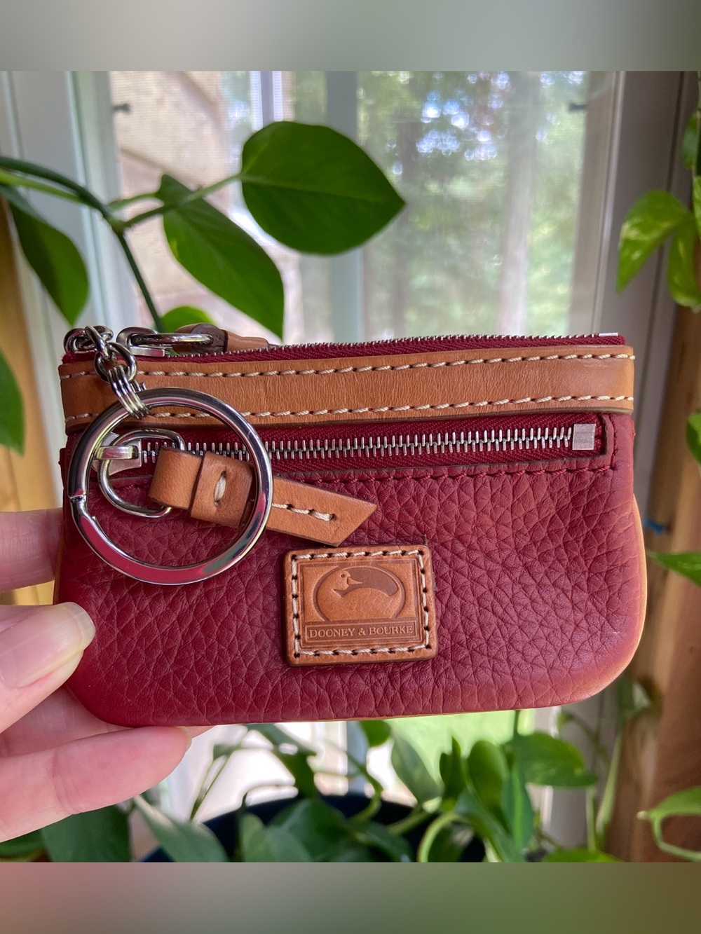 Dooney & Bourke Red Pebble Leather Coin Pouch w/ Keychain Minimalist Old Money